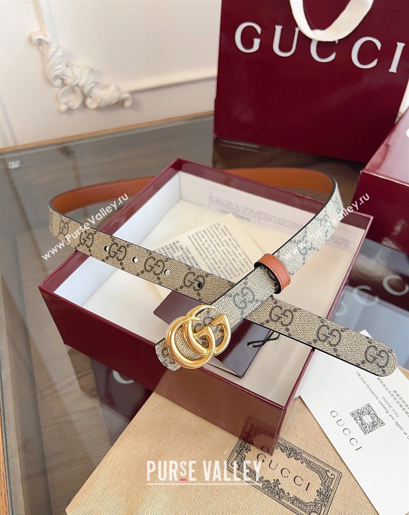 Gucci GG Canvas and Leather Reversible Belt 2cm Brown 2026 GG031701 (99-260317029)