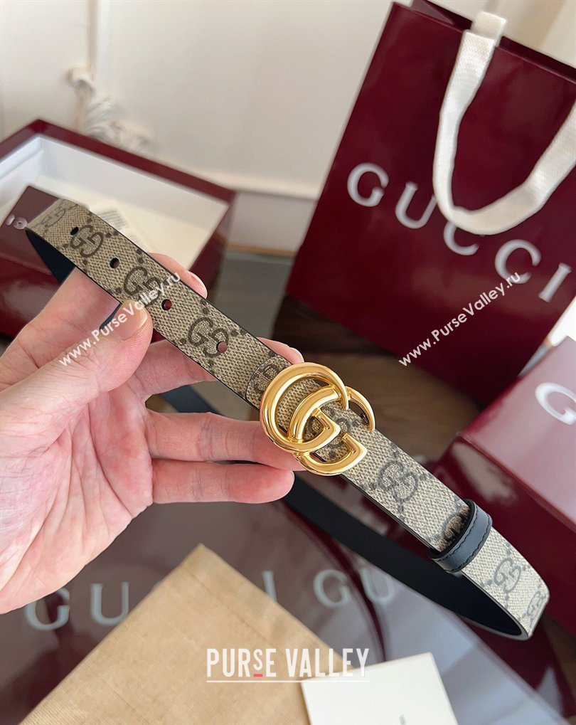 Gucci GG Canvas and Leather Reversible Belt 2cm Black 2026 GG031701 (99-260317031)