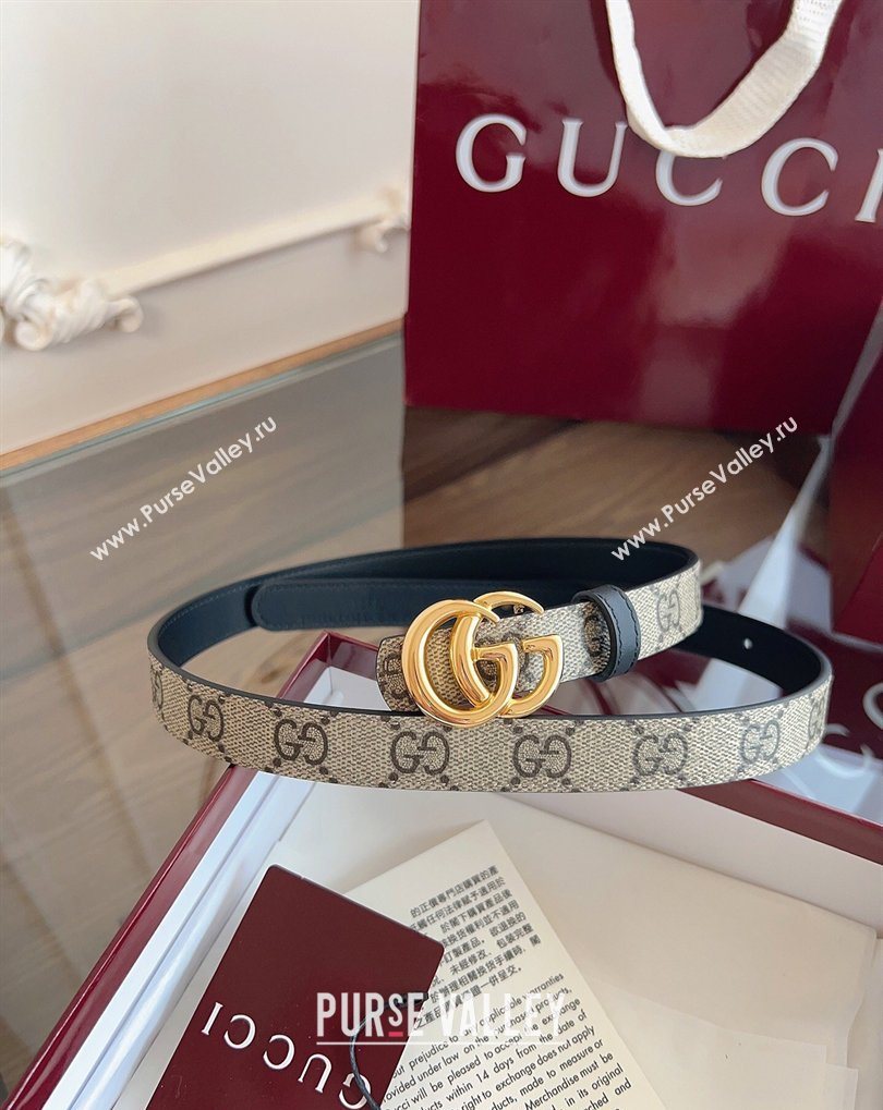 Gucci GG Canvas and Leather Reversible Belt 2cm Black 2026 GG031701 (99-260317031)