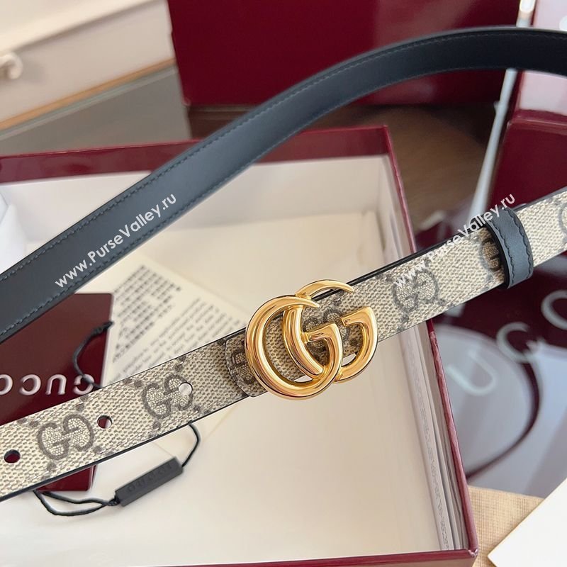 Gucci GG Canvas and Leather Reversible Belt 2cm Black 2026 GG031701 (99-260317031)