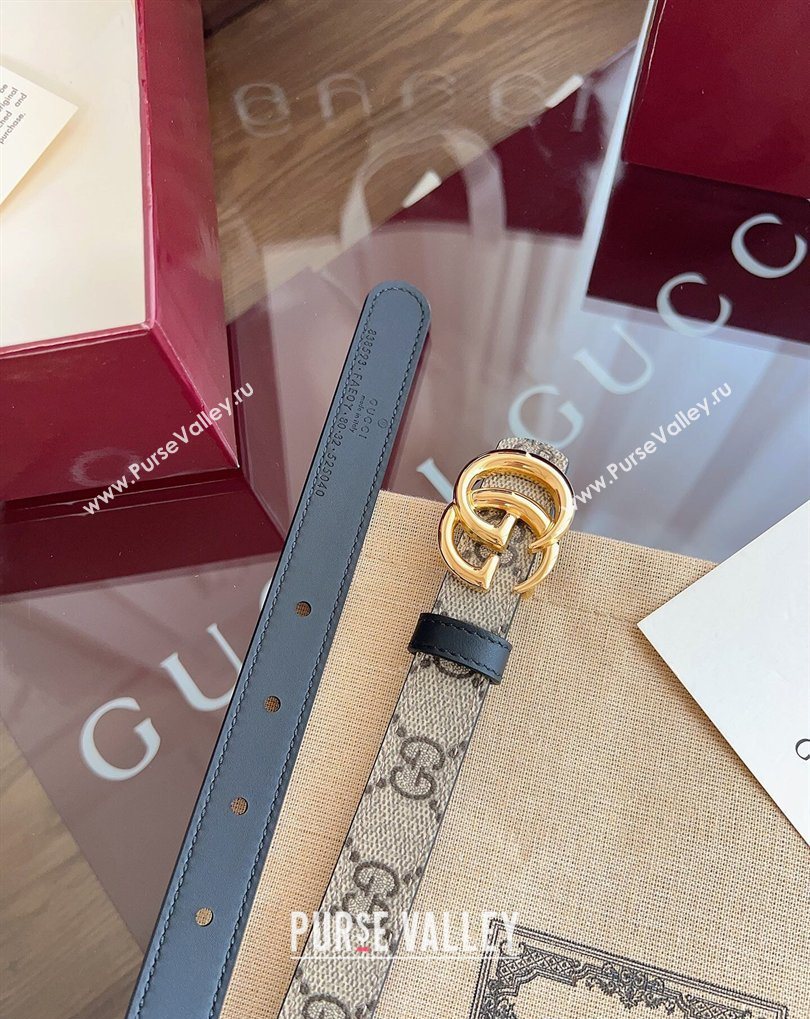 Gucci GG Canvas and Leather Reversible Belt 2cm Black 2026 GG031701 (99-260317031)