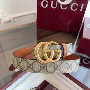 Gucci GG Canvas and Leather Reversible Belt 3cm Brown 2026 GG031701 (99-260317032)