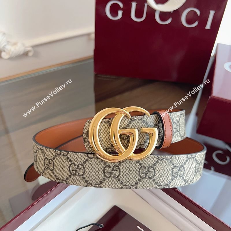 Gucci GG Canvas and Leather Reversible Belt 3cm Brown 2026 GG031701 (99-260317032)