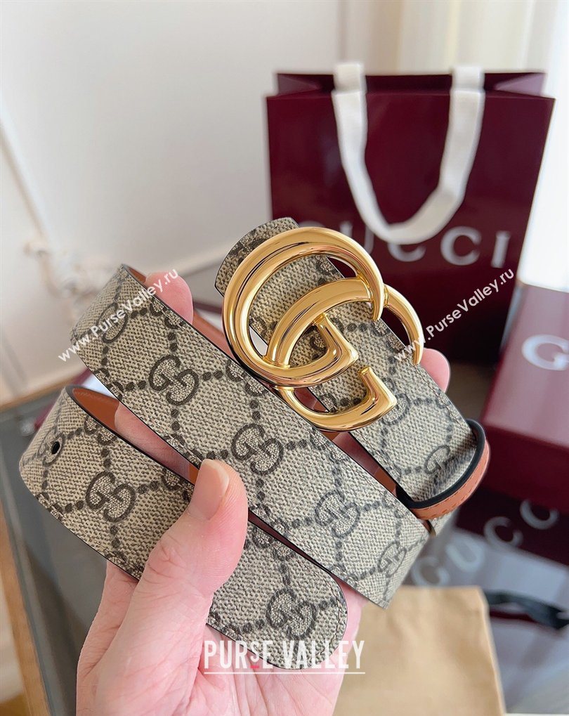 Gucci GG Canvas and Leather Reversible Belt 3cm Brown 2026 GG031701 (99-260317032)