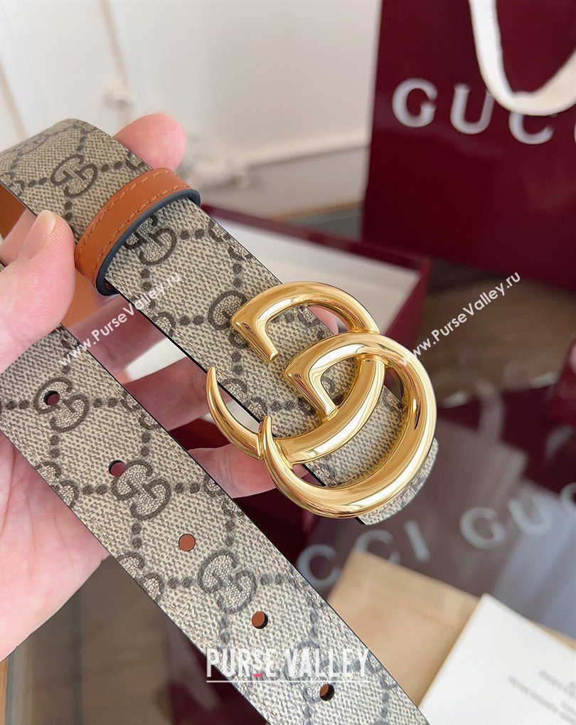 Gucci GG Canvas and Leather Reversible Belt 3cm Brown 2026 GG031701 (99-260317032)