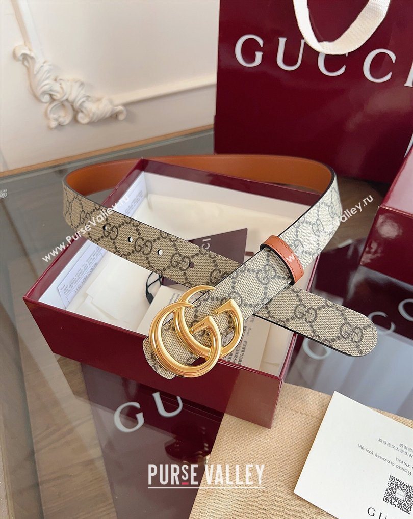 Gucci GG Canvas and Leather Reversible Belt 3cm Brown 2026 GG031701 (99-260317032)