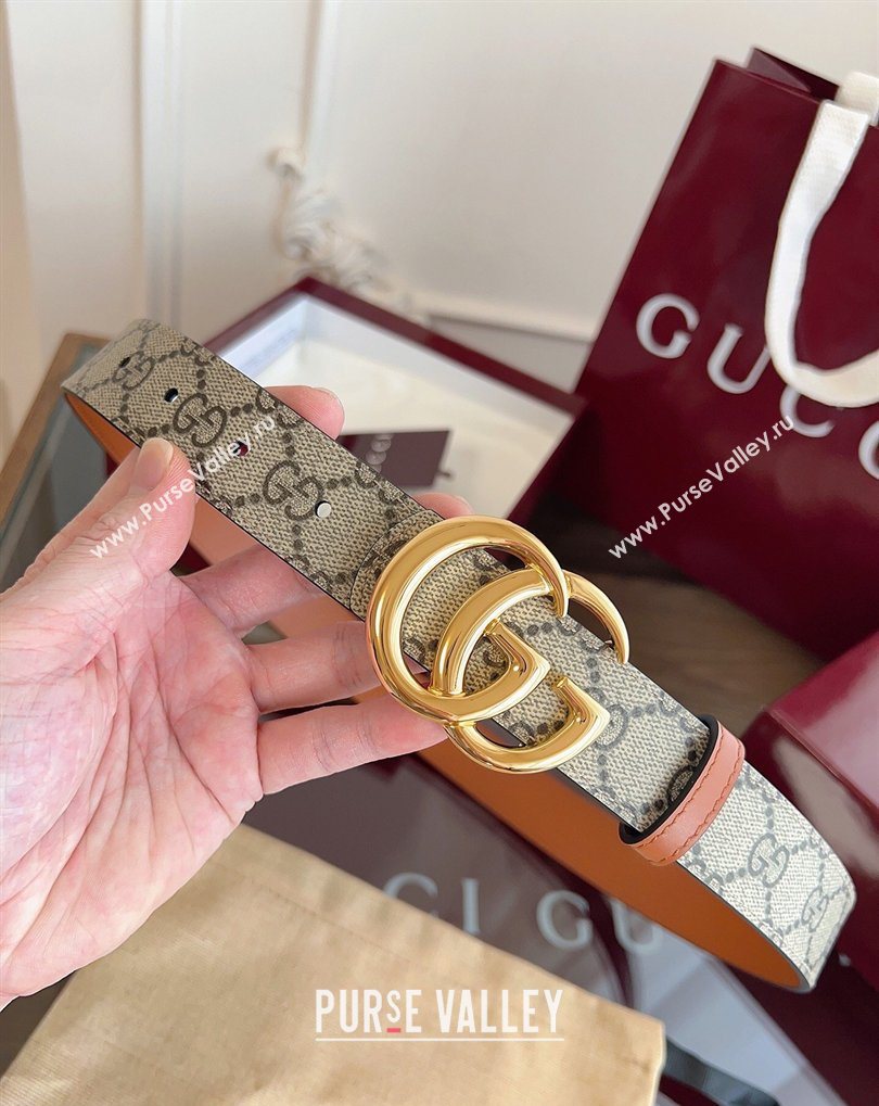 Gucci GG Canvas and Leather Reversible Belt 3cm Brown 2026 GG031701 (99-260317032)