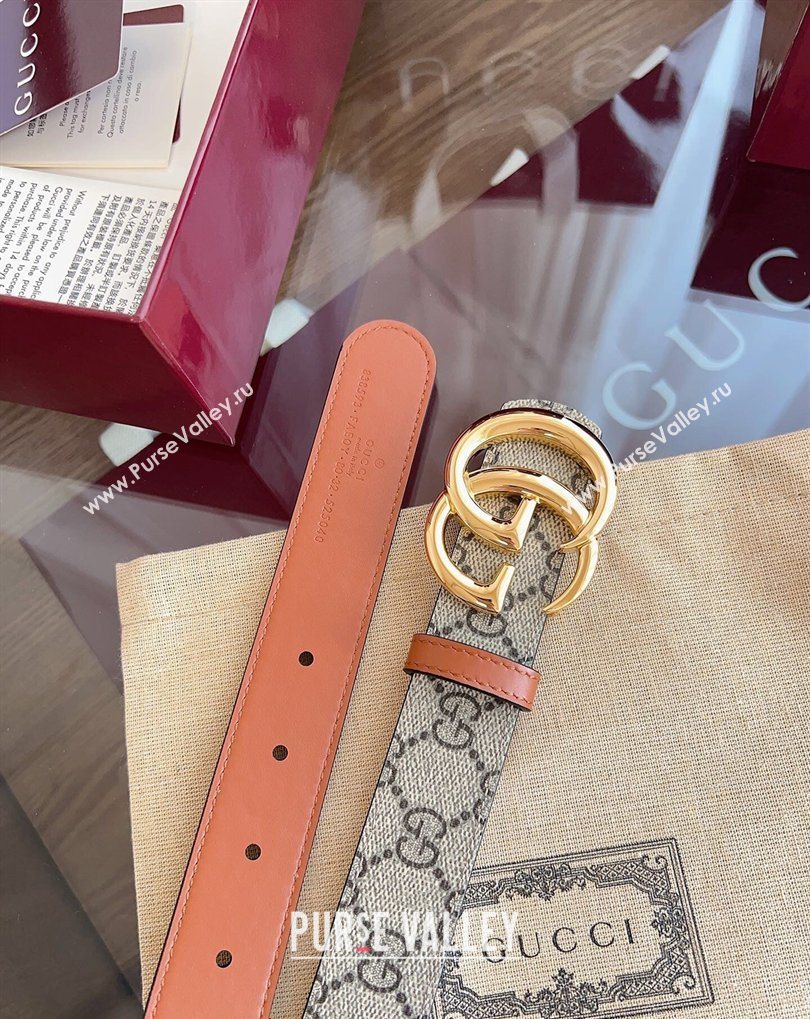 Gucci GG Canvas and Leather Reversible Belt 3cm Brown 2026 GG031701 (99-260317032)