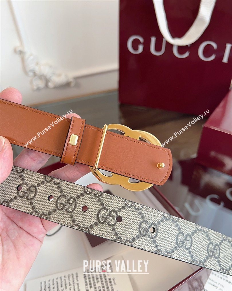 Gucci GG Canvas and Leather Reversible Belt 3cm Brown 2026 GG031701 (99-260317032)