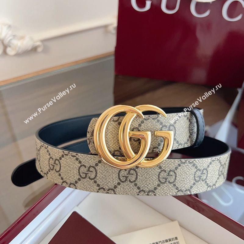 Gucci GG Canvas and Leather Reversible Belt 3cm Black 2026 GG031701 (99-260317034)