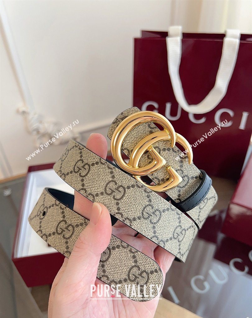 Gucci GG Canvas and Leather Reversible Belt 3cm Black 2026 GG031701 (99-260317034)