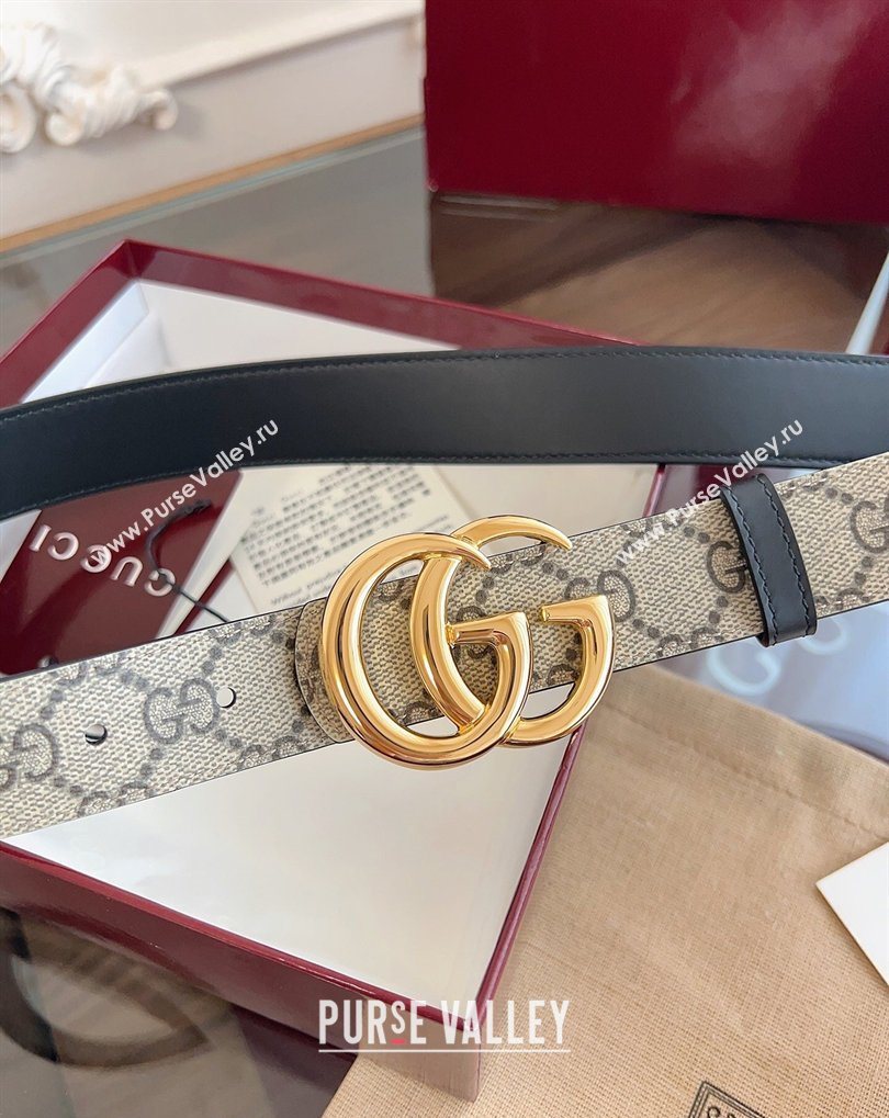 Gucci GG Canvas and Leather Reversible Belt 3cm Black 2026 GG031701 (99-260317034)