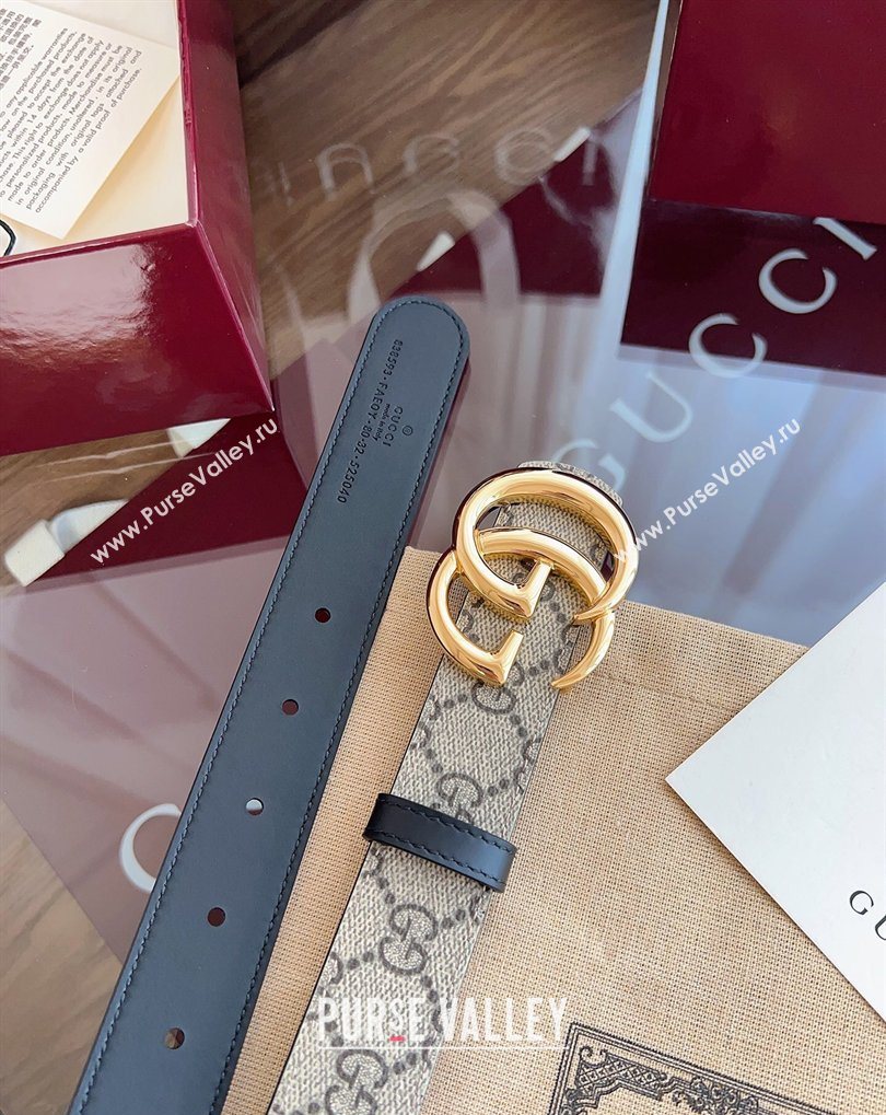 Gucci GG Canvas and Leather Reversible Belt 3cm Black 2026 GG031701 (99-260317034)