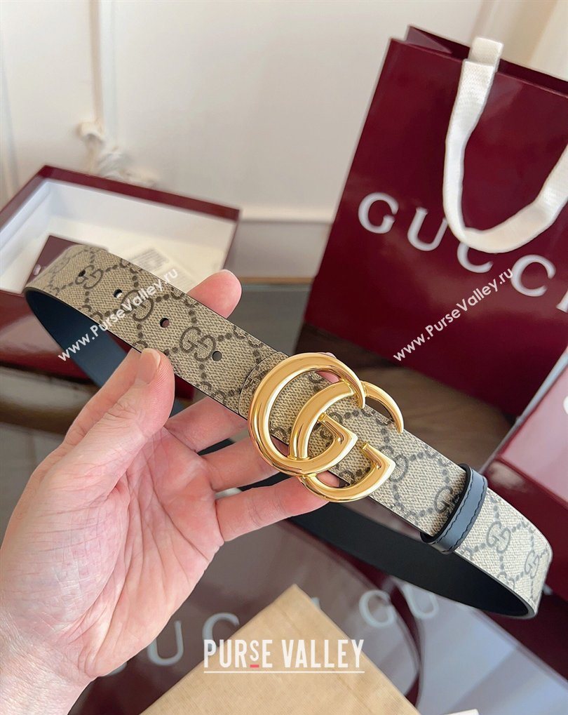 Gucci GG Canvas and Leather Reversible Belt 3cm Black 2026 GG031701 (99-260317034)