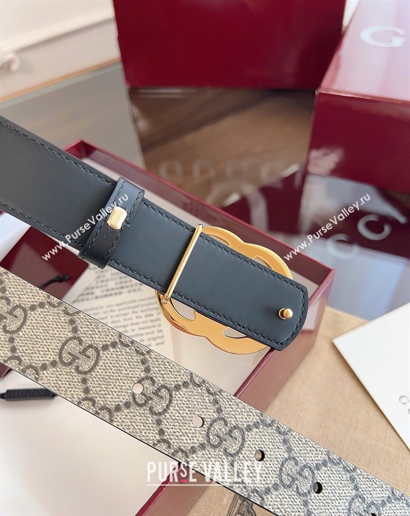 Gucci GG Canvas and Leather Reversible Belt 3cm Black 2026 GG031701 (99-260317034)