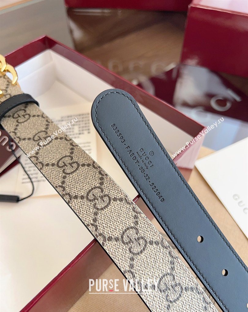 Gucci GG Canvas and Leather Reversible Belt 3cm Black 2026 GG031701 (99-260317034)