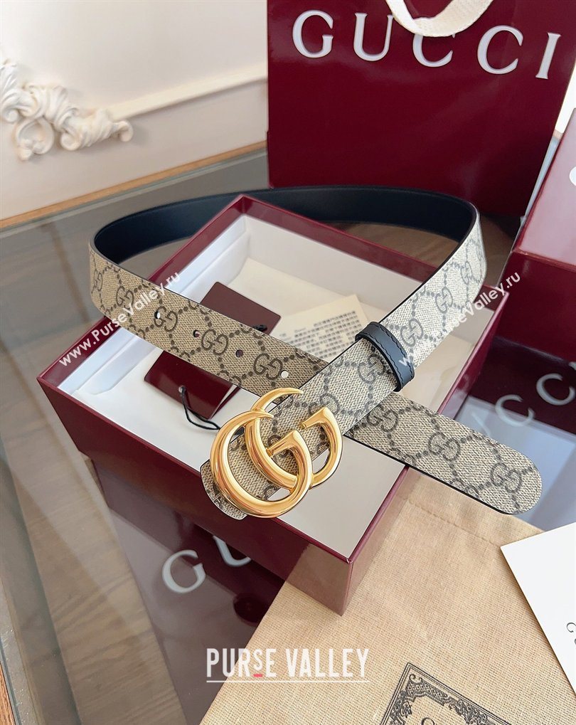 Gucci GG Canvas and Leather Reversible Belt 3cm Black 2026 GG031701 (99-260317034)