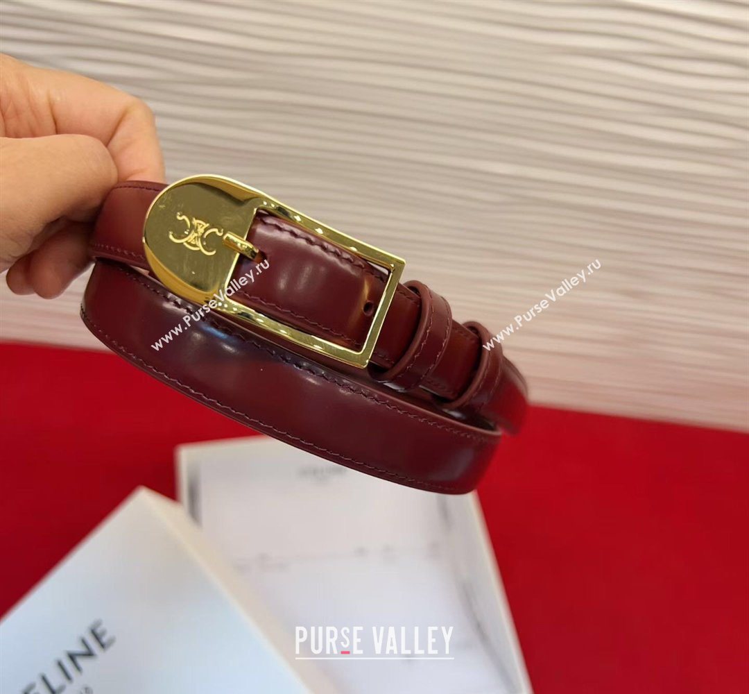Celine Shiny Calfskin Leather Belt 1.8cm with Pin Buckle Dark Burgundy/Gold 2026 CE031603 (99-260316034)