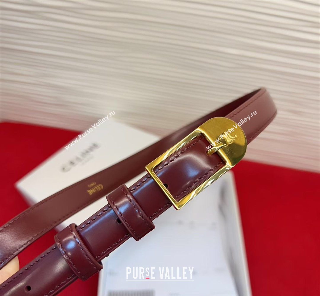 Celine Shiny Calfskin Leather Belt 1.8cm with Pin Buckle Dark Burgundy/Gold 2026 CE031603 (99-260316034)