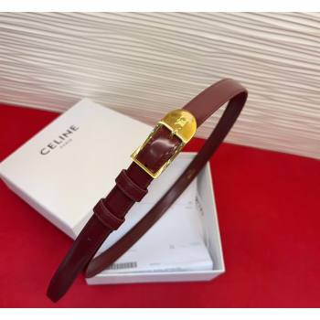Celine Shiny Calfskin Leather Belt 1.8cm with Pin Buckle Dark Burgundy/Gold 2026 CE031603 (99-260316034)