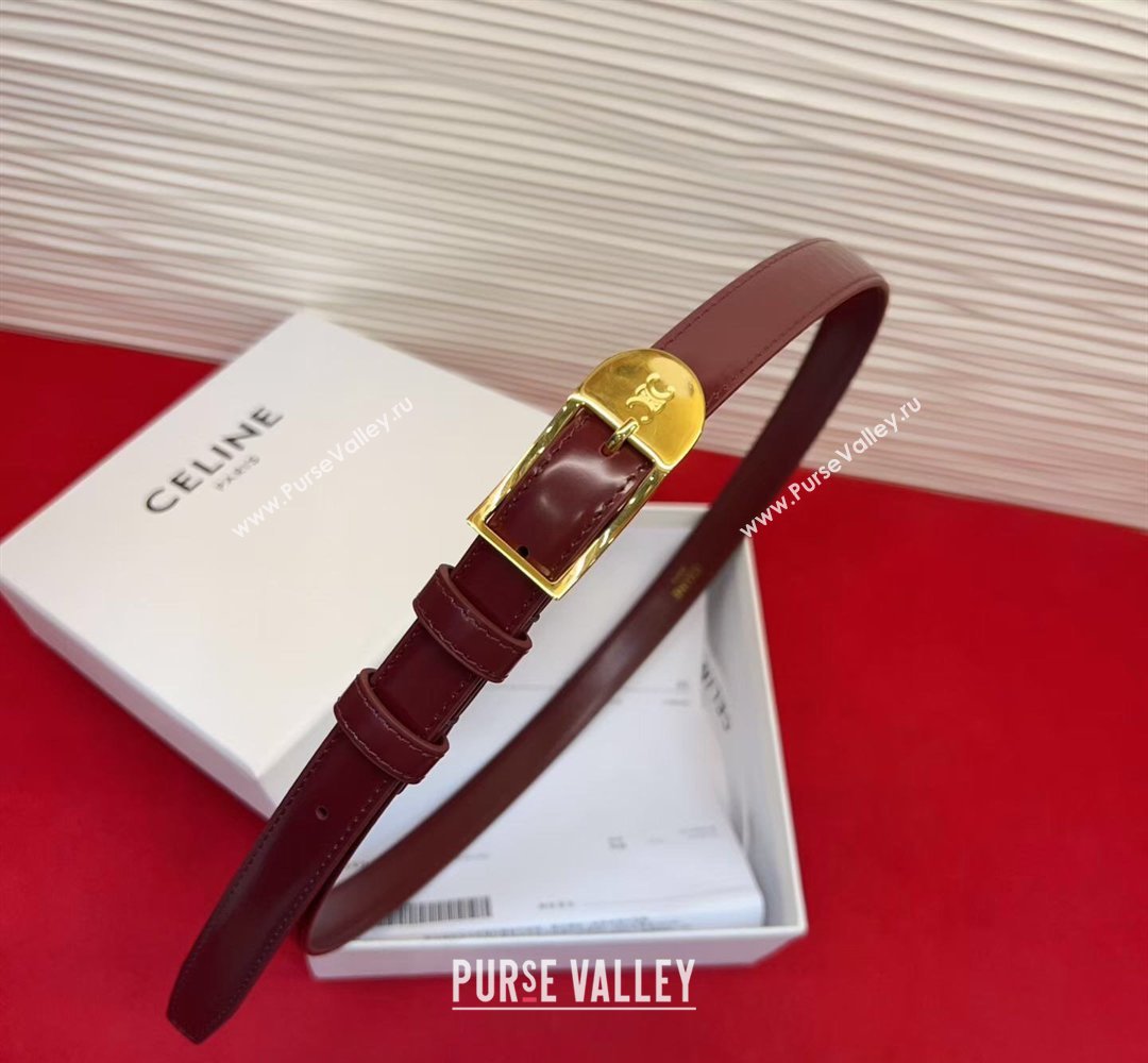 Celine Shiny Calfskin Leather Belt 1.8cm with Pin Buckle Dark Burgundy/Gold 2026 CE031603 (99-260316034)