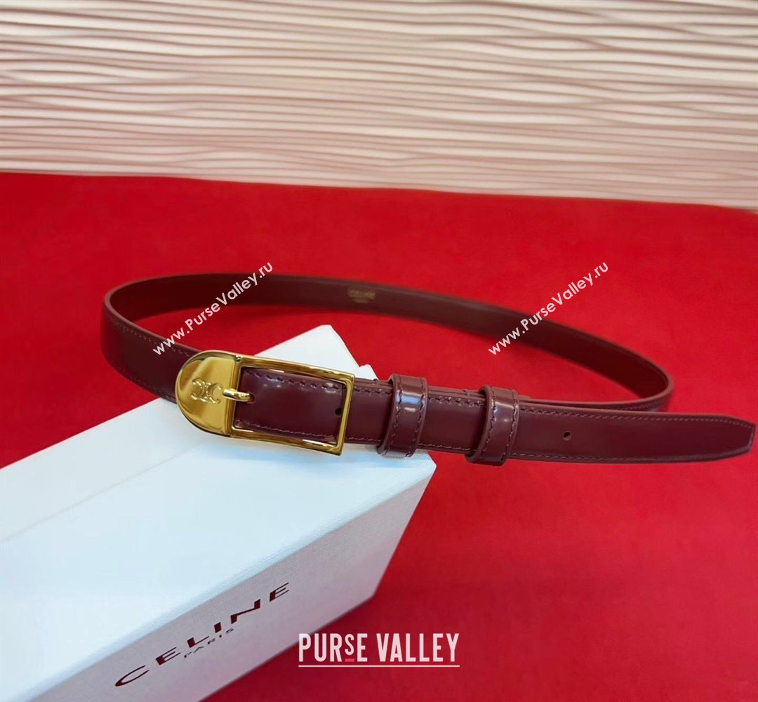 Celine Shiny Calfskin Leather Belt 1.8cm with Pin Buckle Dark Burgundy/Gold 2026 CE031603 (99-260316034)