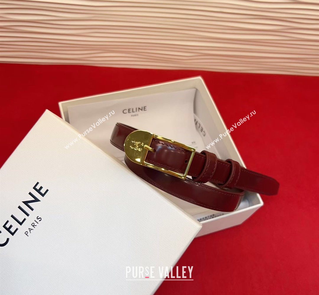 Celine Shiny Calfskin Leather Belt 1.8cm with Pin Buckle Dark Burgundy/Gold 2026 CE031603 (99-260316034)