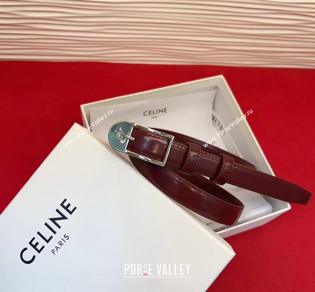 Celine Shiny Calfskin Leather Belt 1.8cm with Pin Buckle Dark Burgundy/Silver 2026 CE031603 (99-260316035)