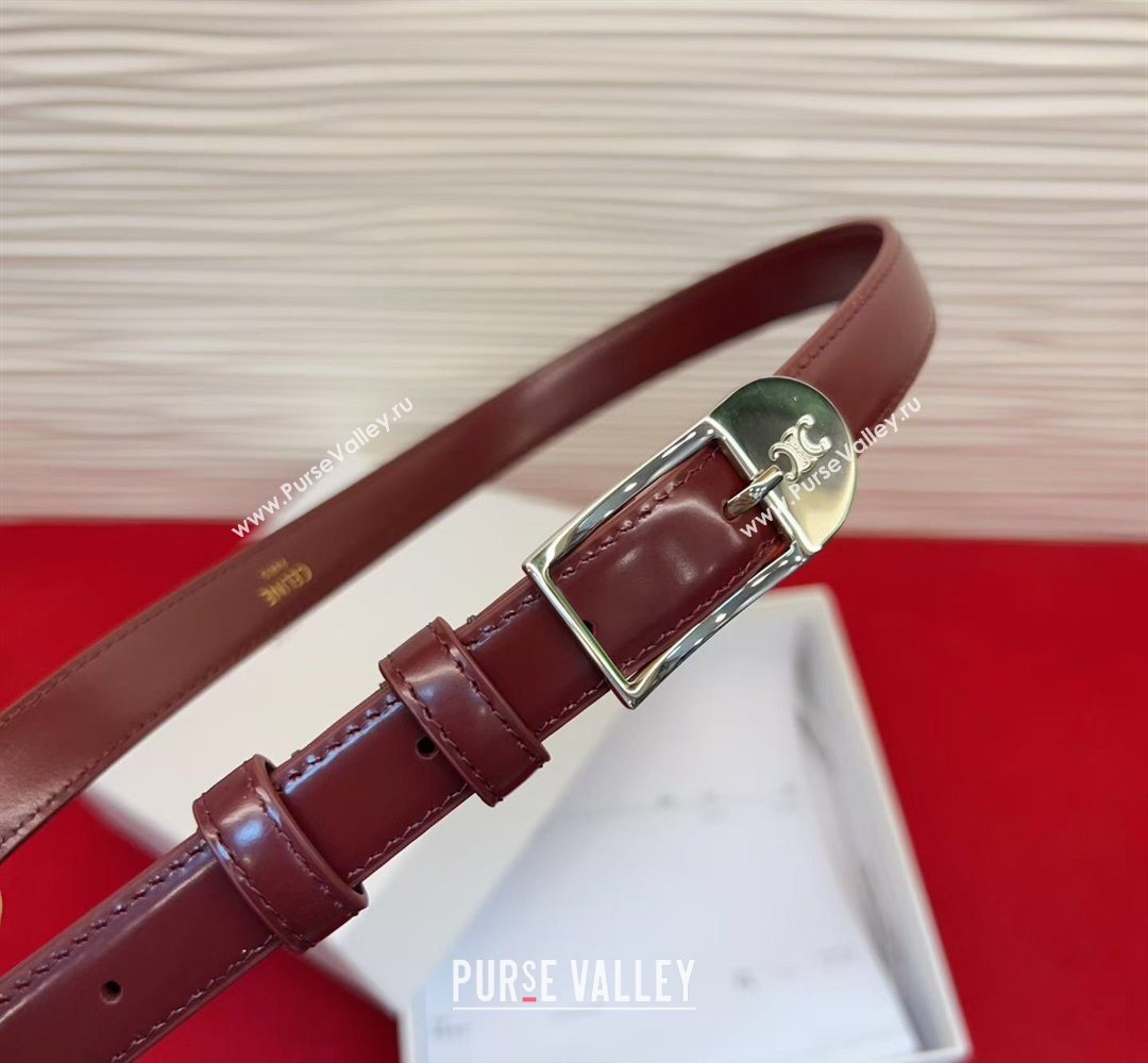 Celine Shiny Calfskin Leather Belt 1.8cm with Pin Buckle Dark Burgundy/Silver 2026 CE031603 (99-260316035)