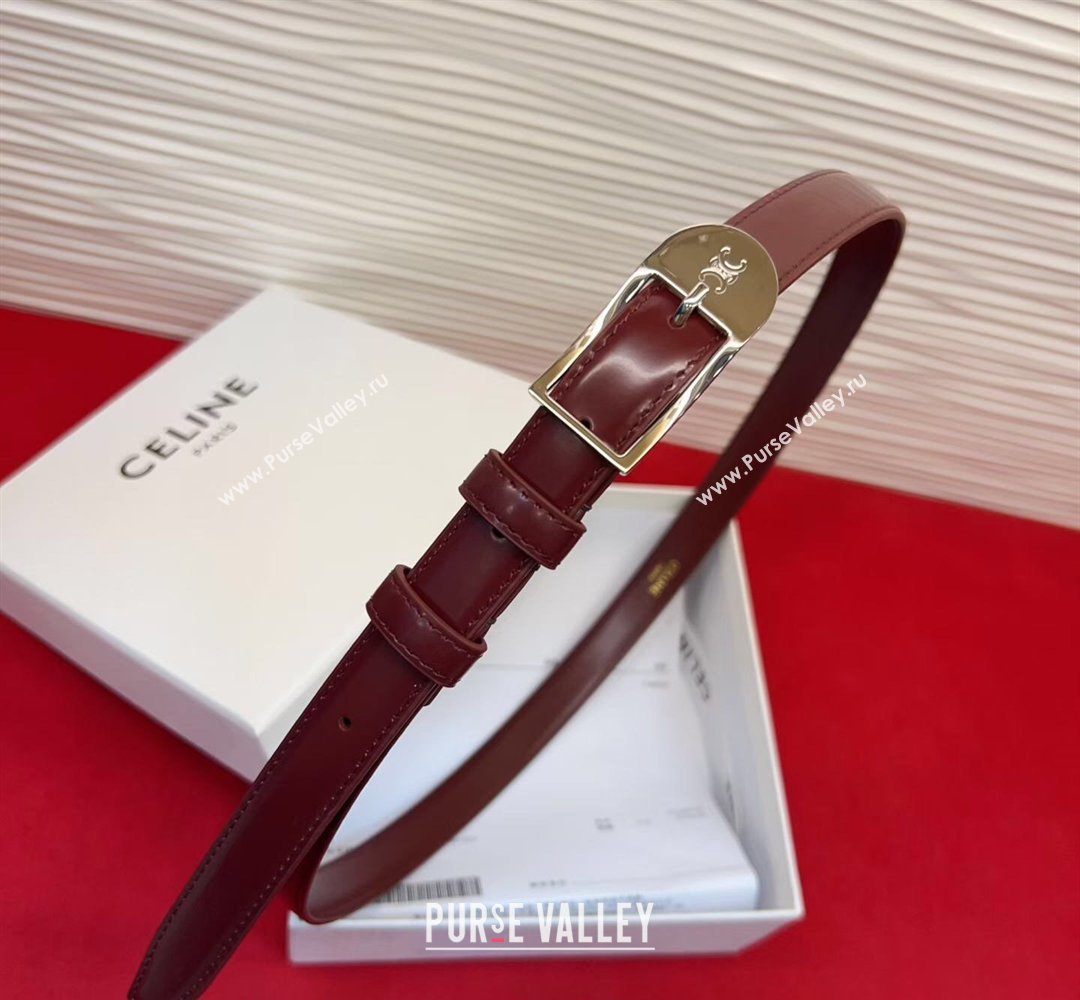 Celine Shiny Calfskin Leather Belt 1.8cm with Pin Buckle Dark Burgundy/Silver 2026 CE031603 (99-260316035)