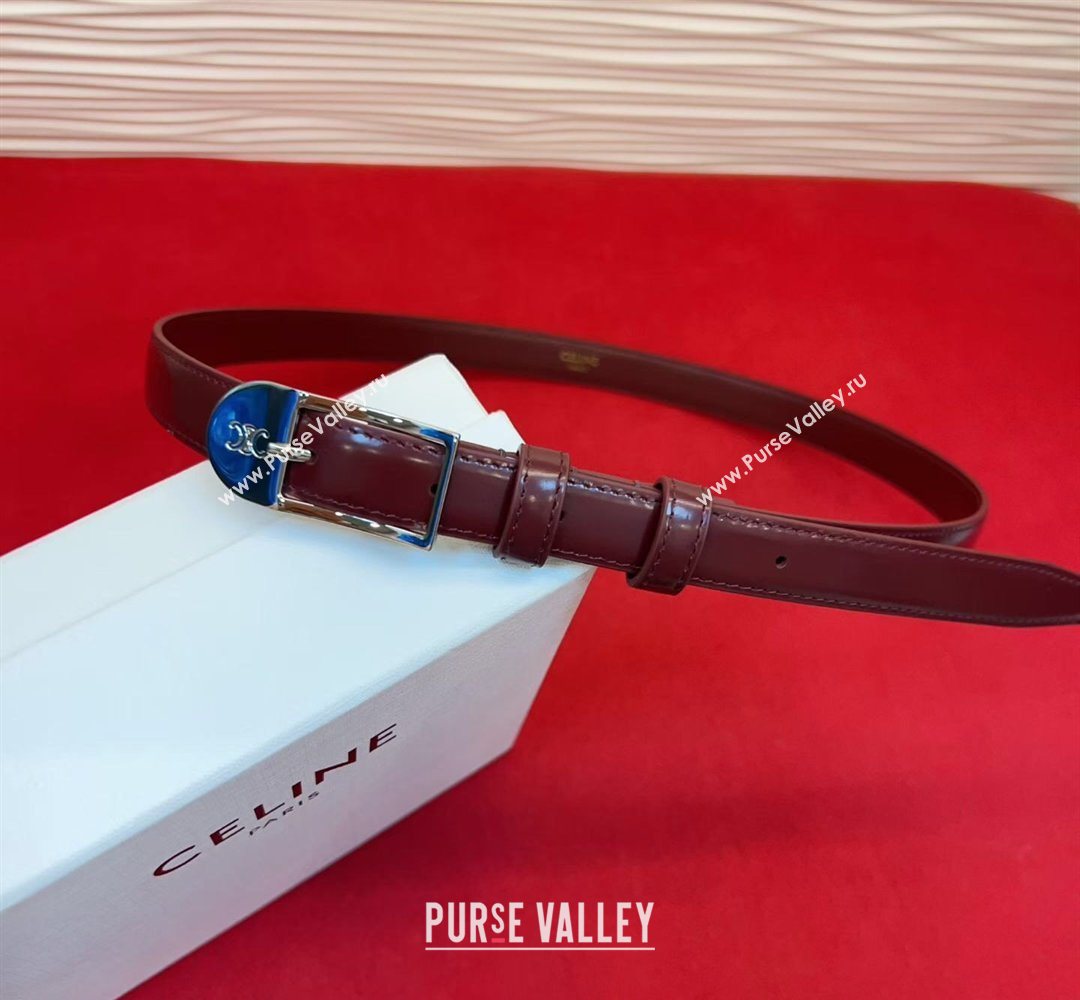 Celine Shiny Calfskin Leather Belt 1.8cm with Pin Buckle Dark Burgundy/Silver 2026 CE031603 (99-260316035)