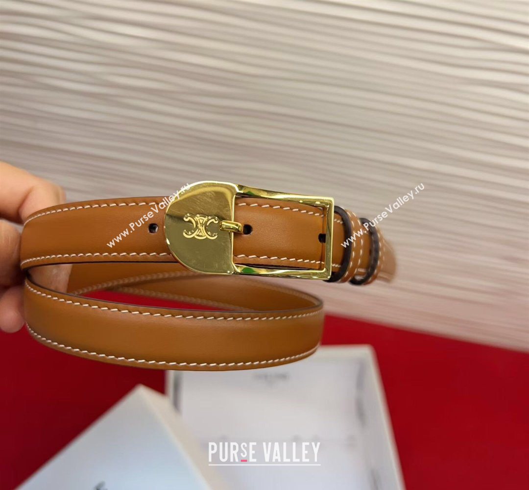 Celine Shiny Calfskin Leather Belt 1.8cm with Pin Buckle Tan Brown/Gold 2026 CE031603 (99-260316036)