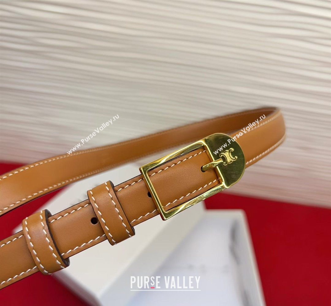 Celine Shiny Calfskin Leather Belt 1.8cm with Pin Buckle Tan Brown/Gold 2026 CE031603 (99-260316036)