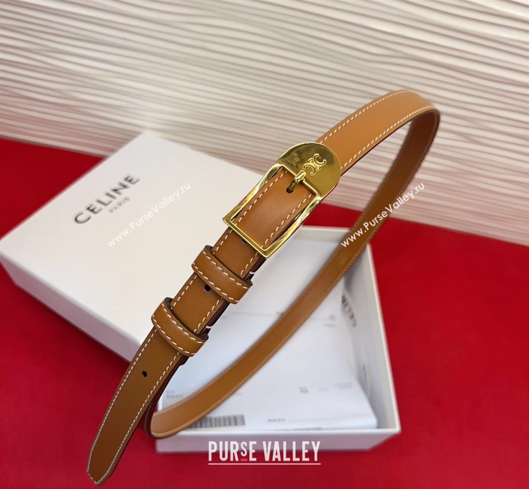 Celine Shiny Calfskin Leather Belt 1.8cm with Pin Buckle Tan Brown/Gold 2026 CE031603 (99-260316036)