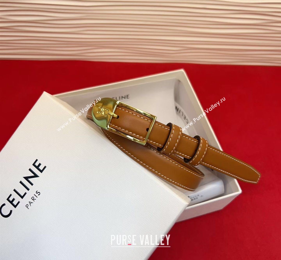 Celine Shiny Calfskin Leather Belt 1.8cm with Pin Buckle Tan Brown/Gold 2026 CE031603 (99-260316036)