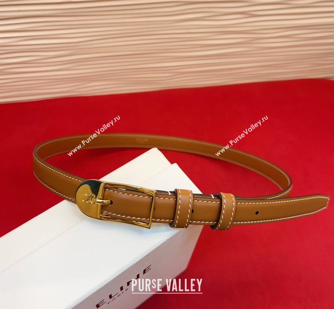 Celine Shiny Calfskin Leather Belt 1.8cm with Pin Buckle Tan Brown/Gold 2026 CE031603 (99-260316036)
