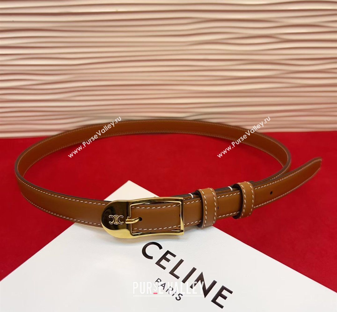 Celine Shiny Calfskin Leather Belt 1.8cm with Pin Buckle Tan Brown/Gold 2026 CE031603 (99-260316036)