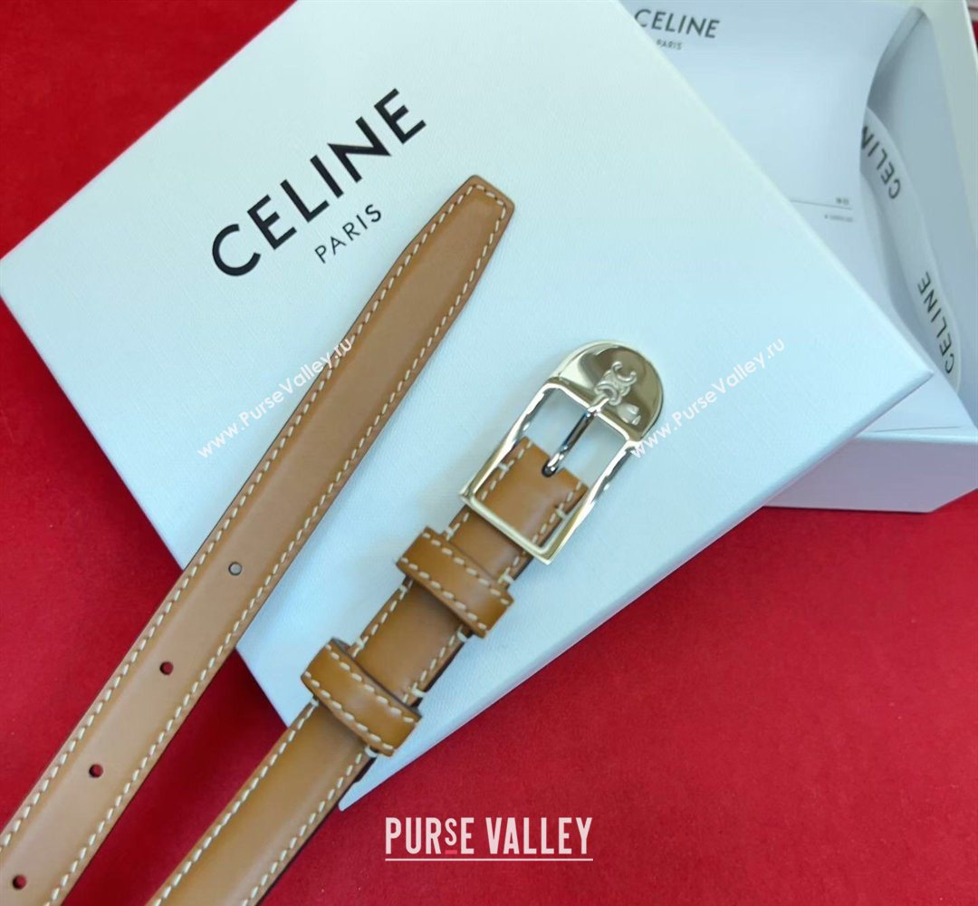 Celine Shiny Calfskin Leather Belt 1.8cm with Pin Buckle Tan Brown/Silver 2026 CE031603 (99-260316037)