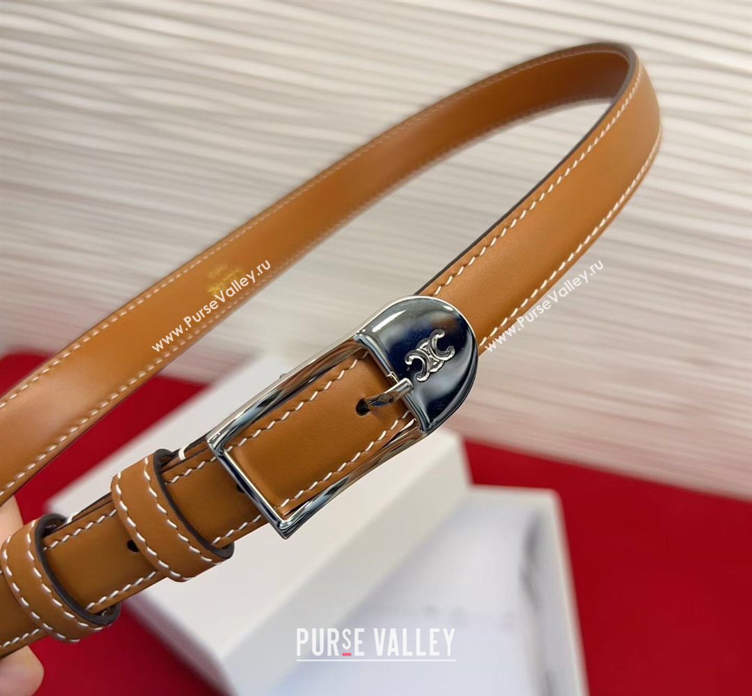 Celine Shiny Calfskin Leather Belt 1.8cm with Pin Buckle Tan Brown/Silver 2026 CE031603 (99-260316037)