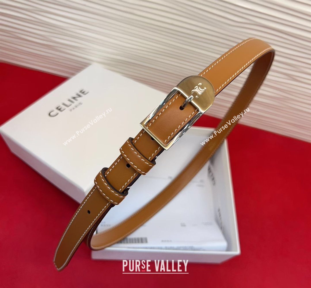 Celine Shiny Calfskin Leather Belt 1.8cm with Pin Buckle Tan Brown/Silver 2026 CE031603 (99-260316037)
