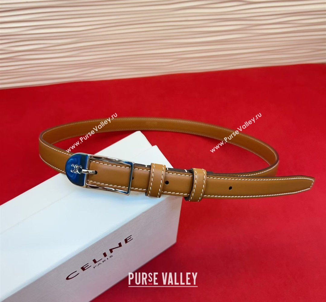 Celine Shiny Calfskin Leather Belt 1.8cm with Pin Buckle Tan Brown/Silver 2026 CE031603 (99-260316037)
