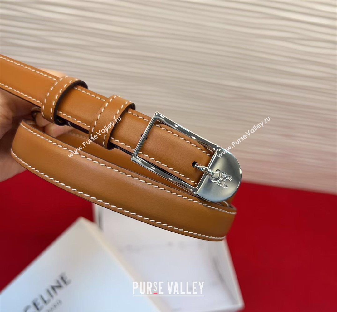 Celine Shiny Calfskin Leather Belt 1.8cm with Pin Buckle Tan Brown/Silver 2026 CE031603 (99-260316037)