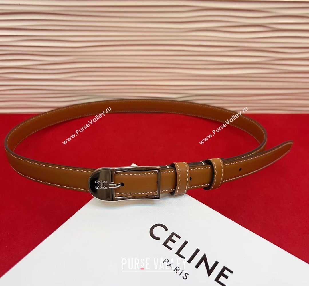 Celine Shiny Calfskin Leather Belt 1.8cm with Pin Buckle Tan Brown/Silver 2026 CE031603 (99-260316037)