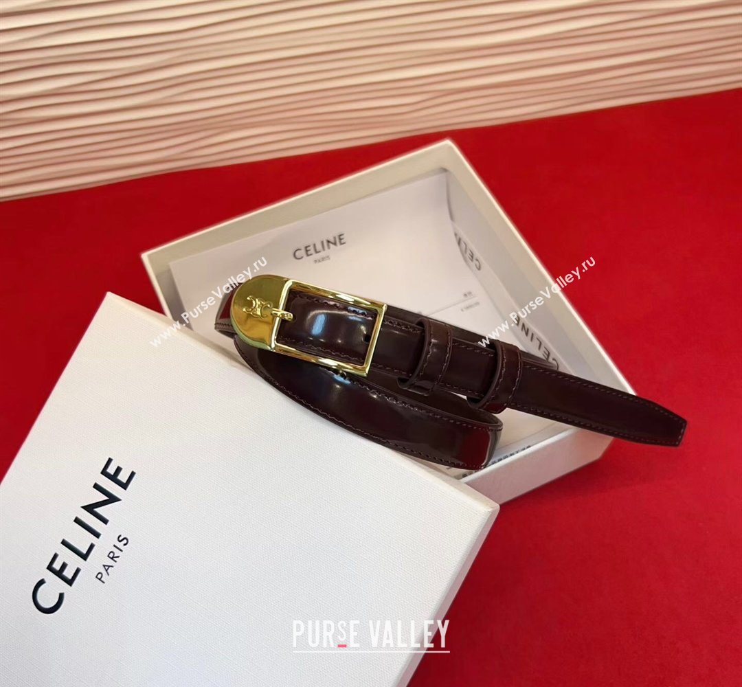 Celine Shiny Calfskin Leather Belt 1.8cm with Pin Buckle Dark Brown/Gold 2026 CE031603 (99-260316038)
