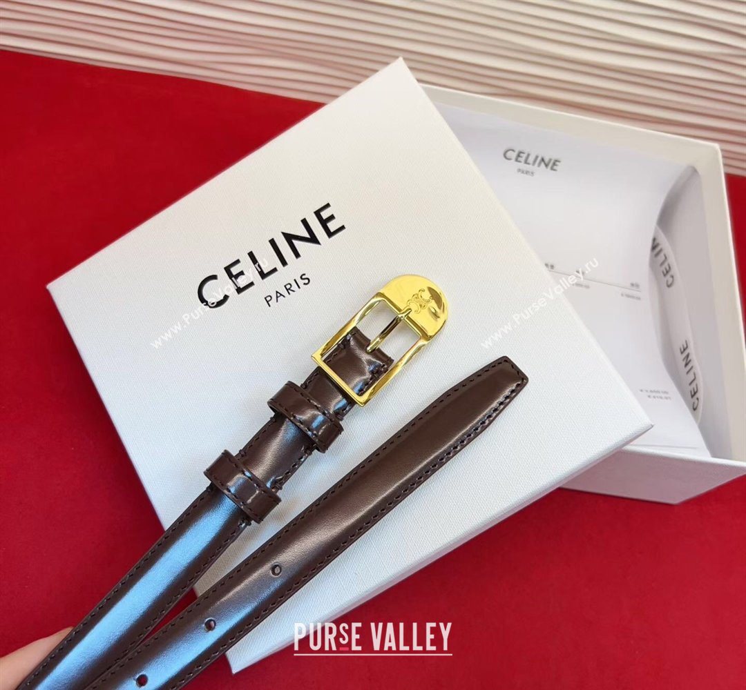 Celine Shiny Calfskin Leather Belt 1.8cm with Pin Buckle Dark Brown/Gold 2026 CE031603 (99-260316038)