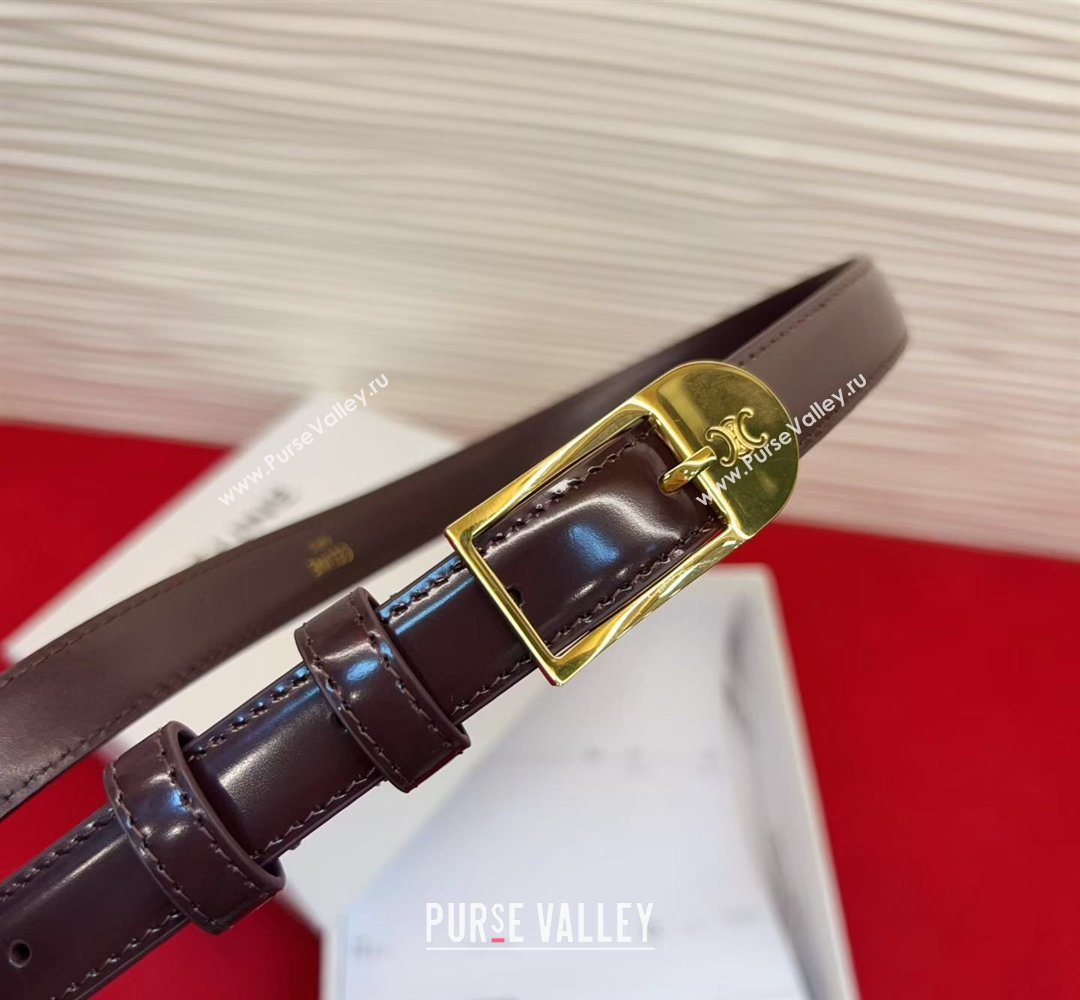 Celine Shiny Calfskin Leather Belt 1.8cm with Pin Buckle Dark Brown/Gold 2026 CE031603 (99-260316038)