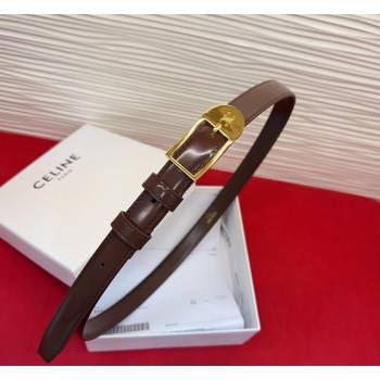 Celine Shiny Calfskin Leather Belt 1.8cm with Pin Buckle Dark Brown/Gold 2026 CE031603 (99-260316038)