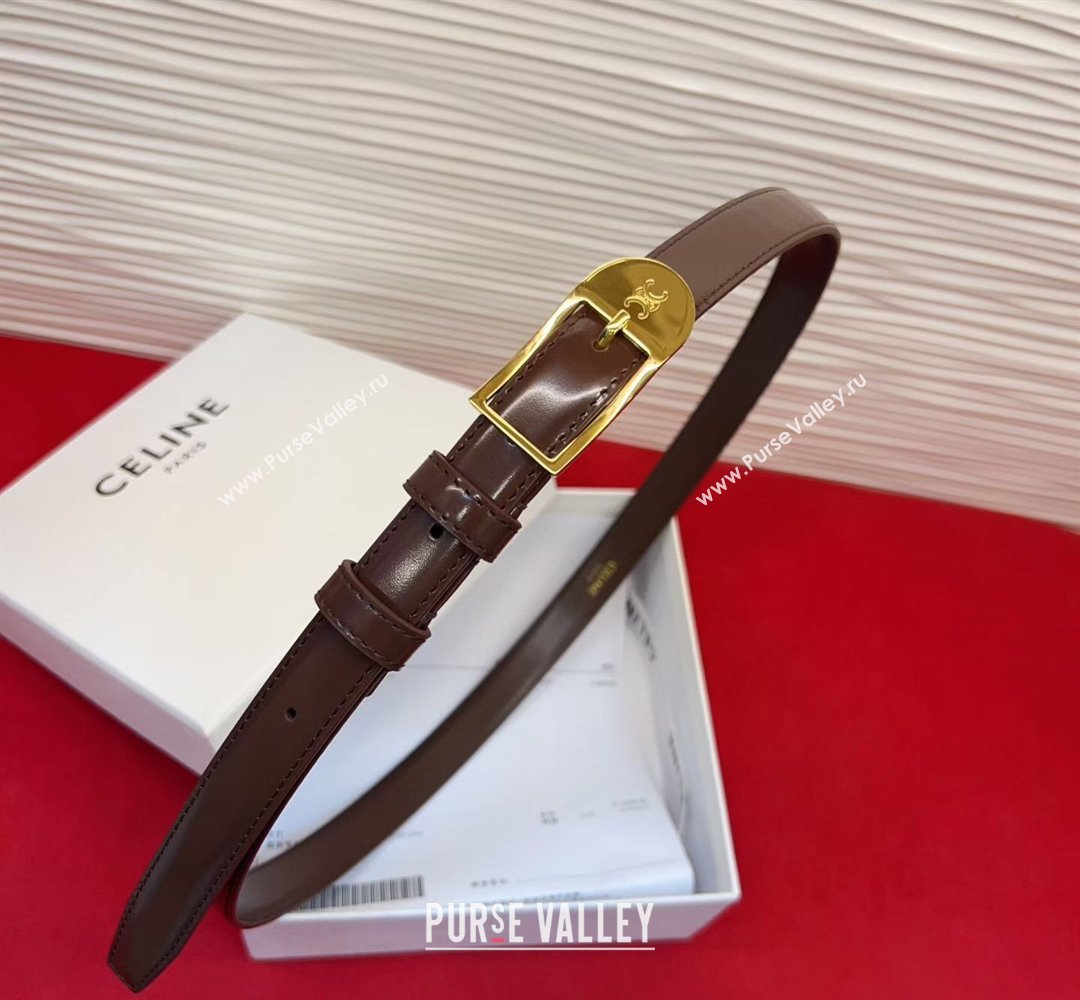 Celine Shiny Calfskin Leather Belt 1.8cm with Pin Buckle Dark Brown/Gold 2026 CE031603 (99-260316038)