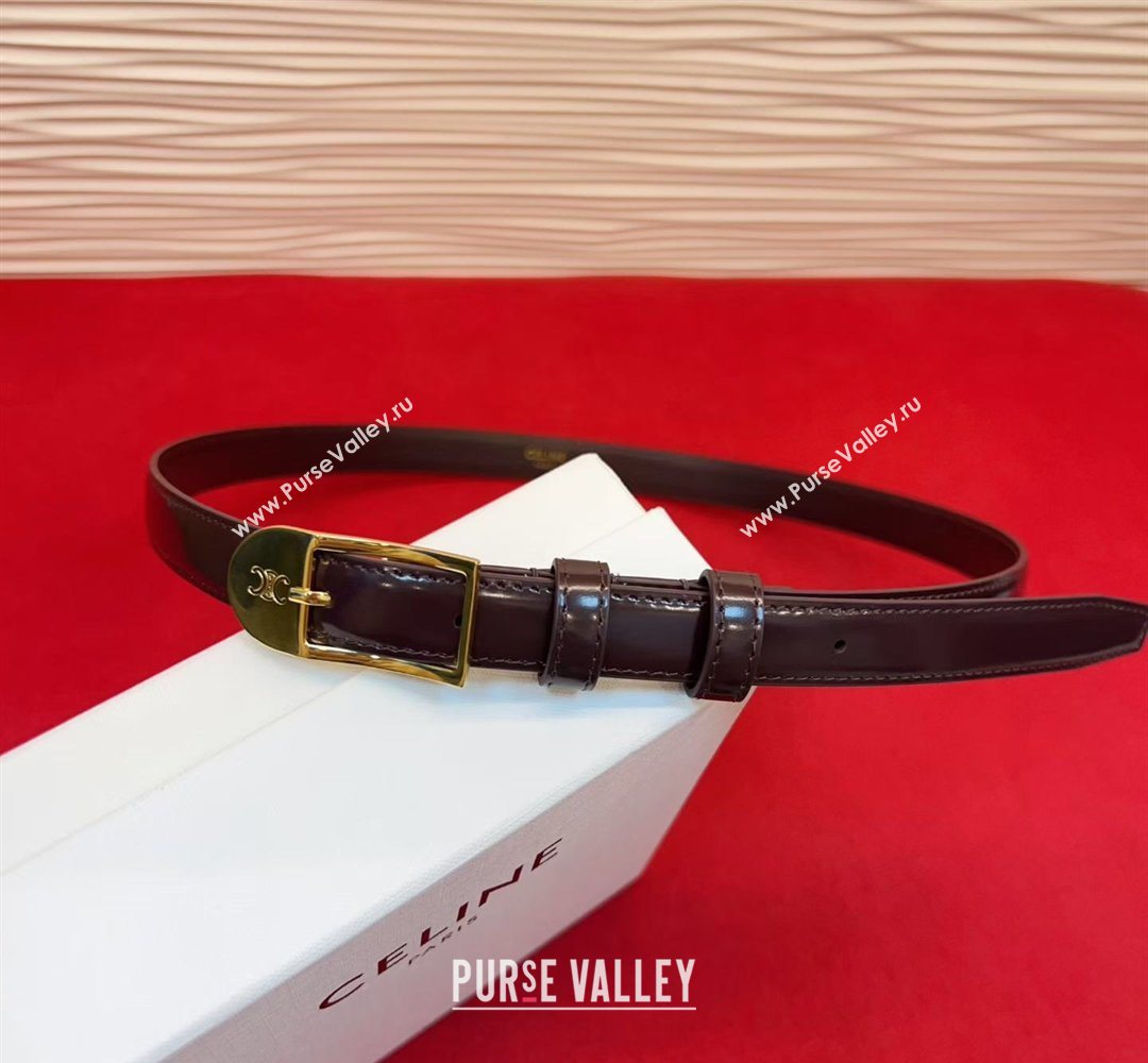 Celine Shiny Calfskin Leather Belt 1.8cm with Pin Buckle Dark Brown/Gold 2026 CE031603 (99-260316038)
