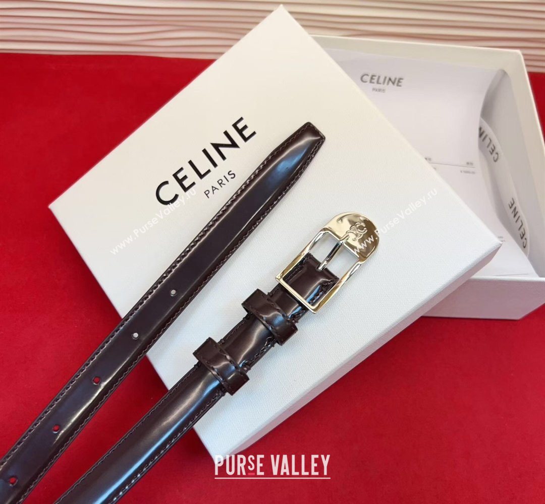 Celine Shiny Calfskin Leather Belt 1.8cm with Pin Buckle Dark Brown/Silver 2026 CE031603 (99-260316039)